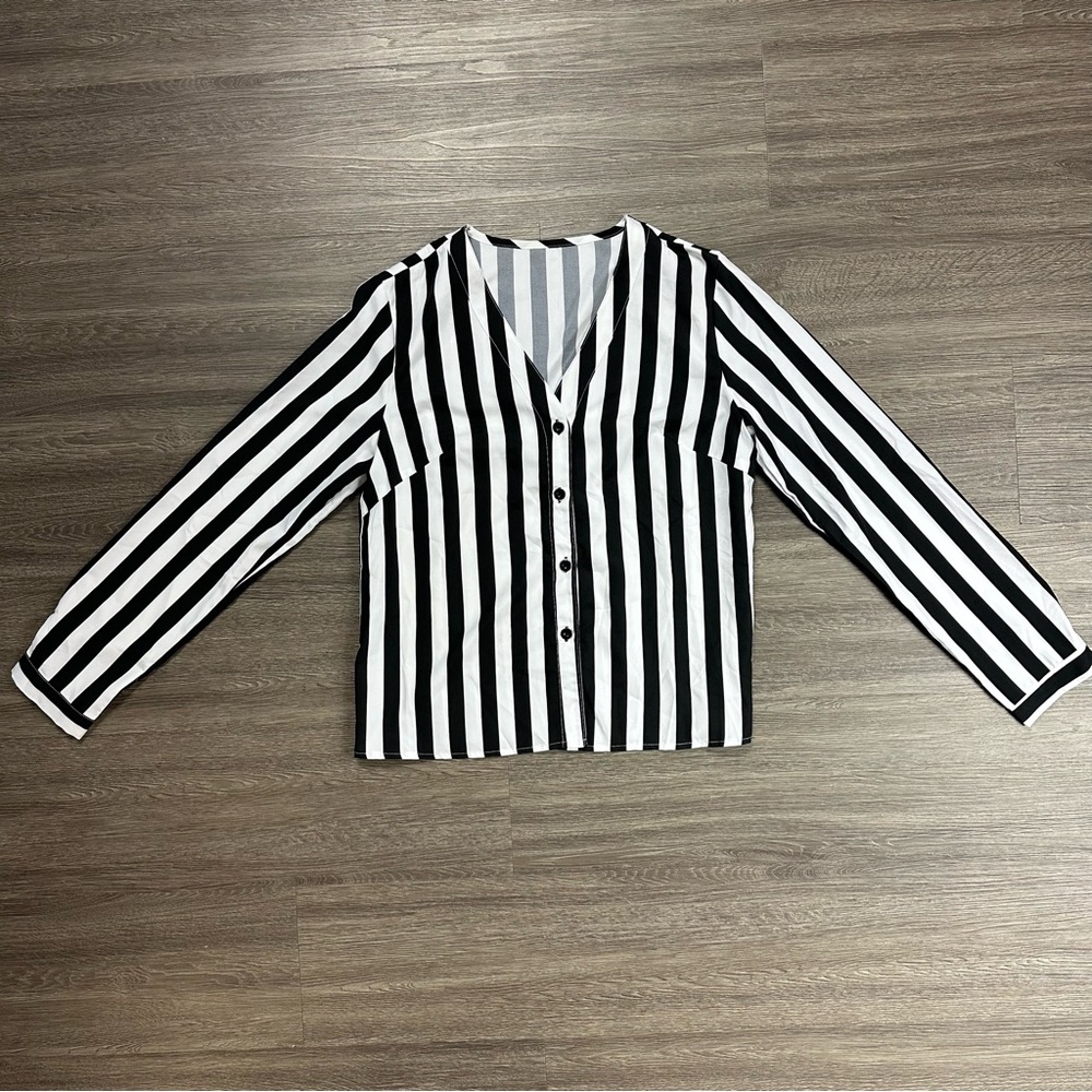 Black and White Striped Women's Blouse